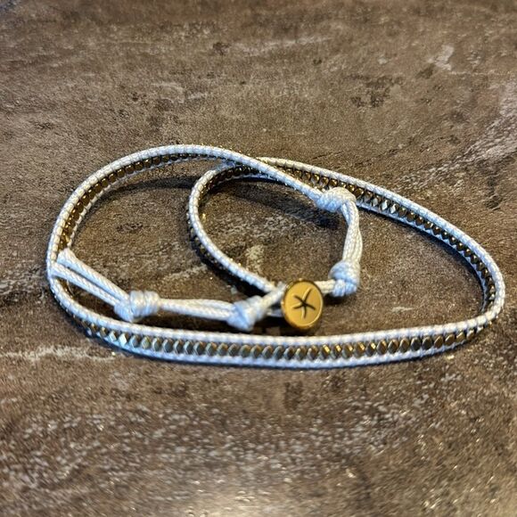 Better Way Sue white gray waxed rope/gold bead adjustable wrap bracelet. NWT. - Picture 1 of 4